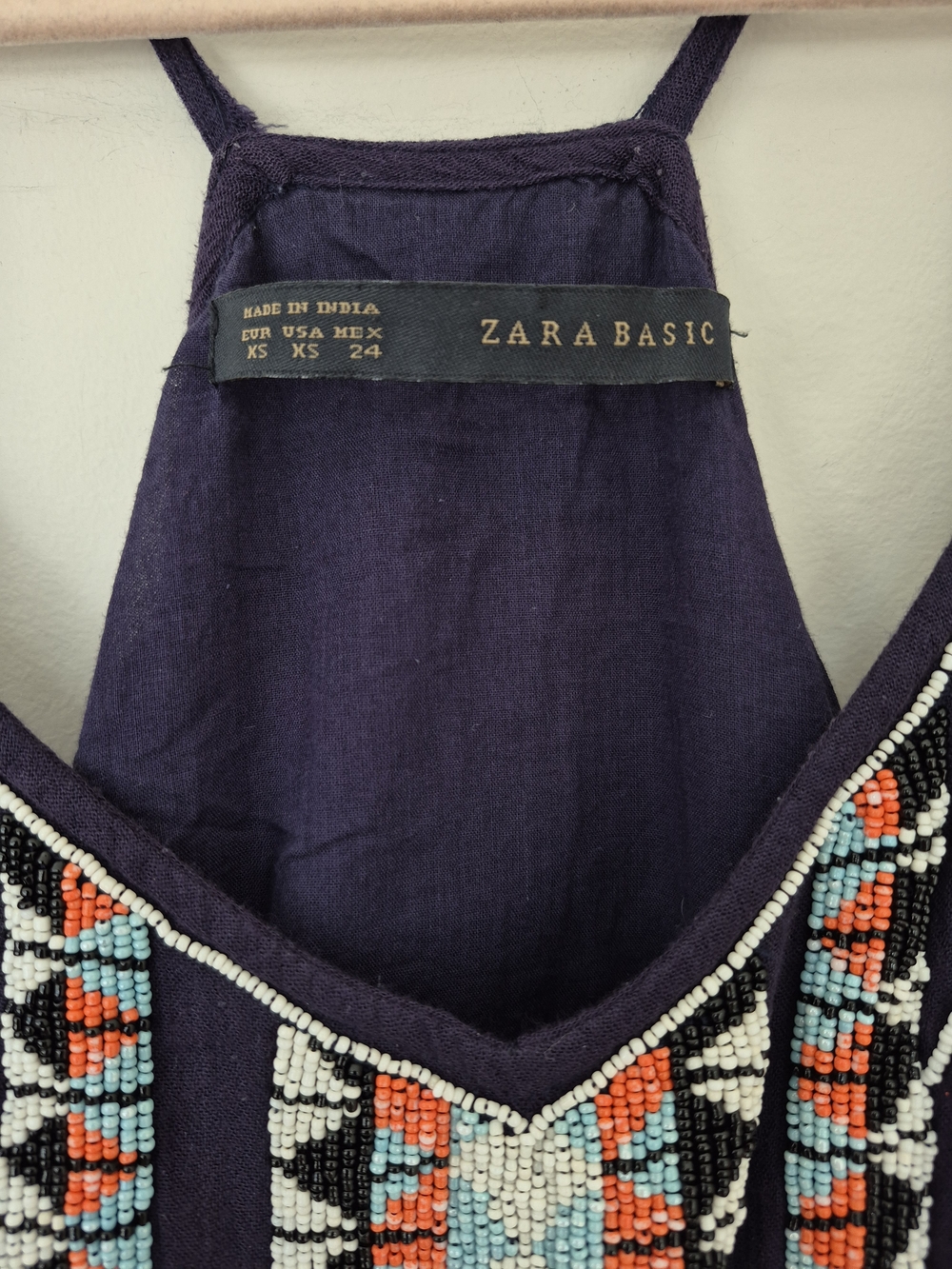Zara Maxi Dress With Beaded Bub Front Navy Blue - Picture 9 of 9